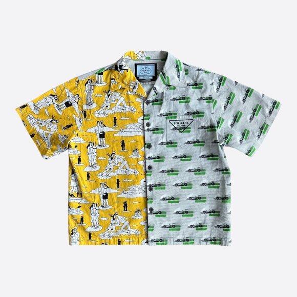 Prada Multicolor Double Match Poplin Split Button Up Shirt